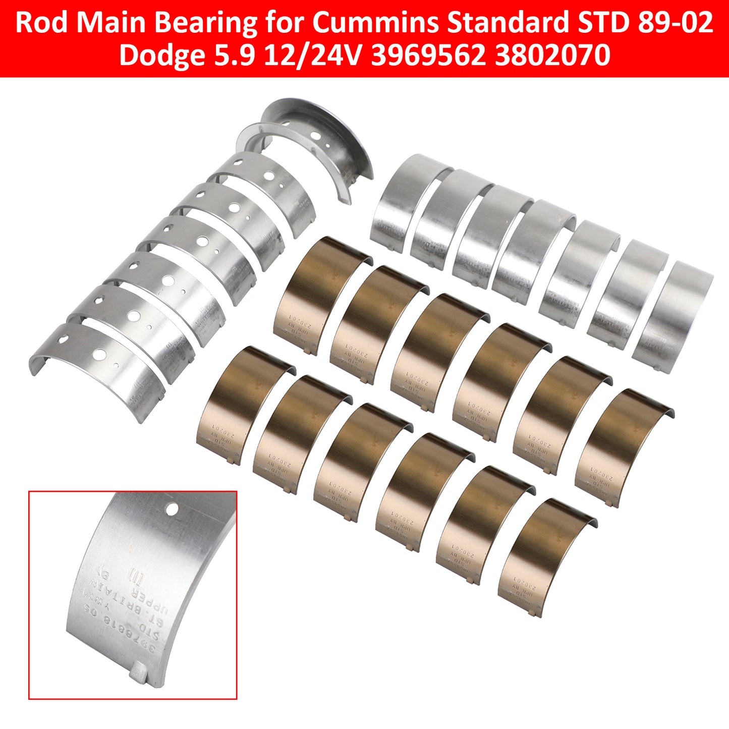89-02 Dodge 5.9 12/24V Cummins Standard STD 3969562 3802070 Rod Main Bearing