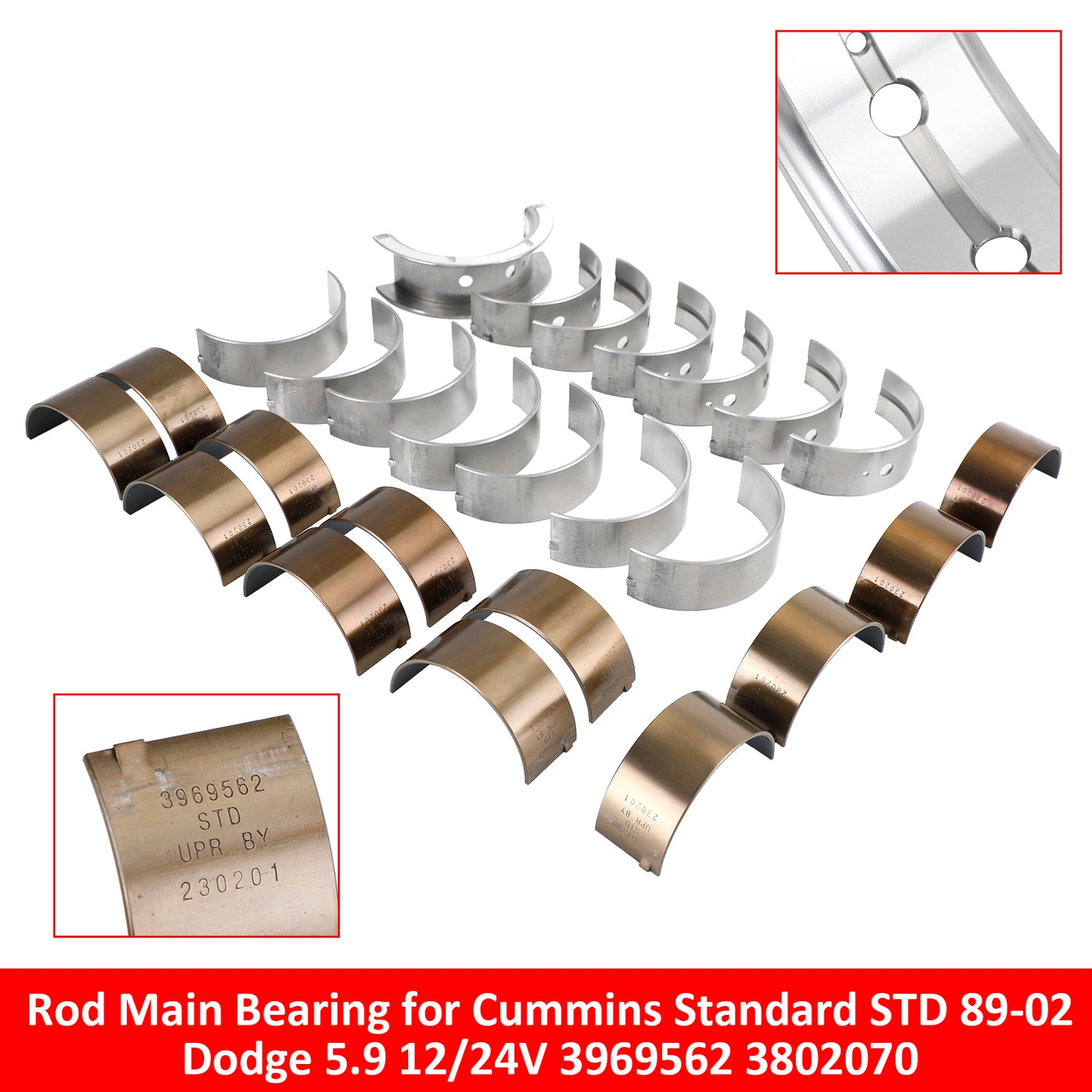 89-02 Dodge 5.9 12/24V Cummins Standard STD 3969562 3802070 Rod Main Bearing