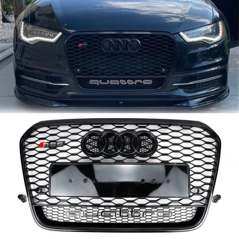 2012-2015 Audi A6/A6 Sline/S6 C7 Honeycomb Grille Front Bumper Black Grill With RS6 Style Quattro
