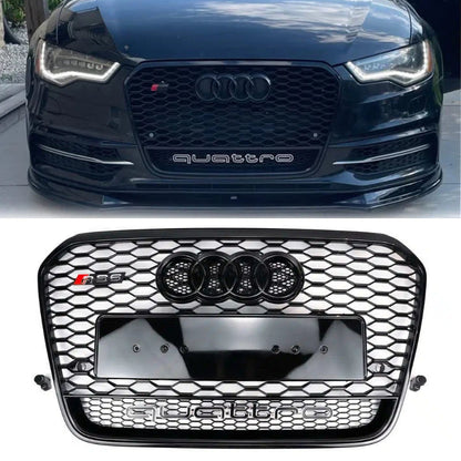 2012-2015 Audi A6/A6 Sline/S6 To RS6 Style Honeycomb Grille Front Bumper Grill With Quattro