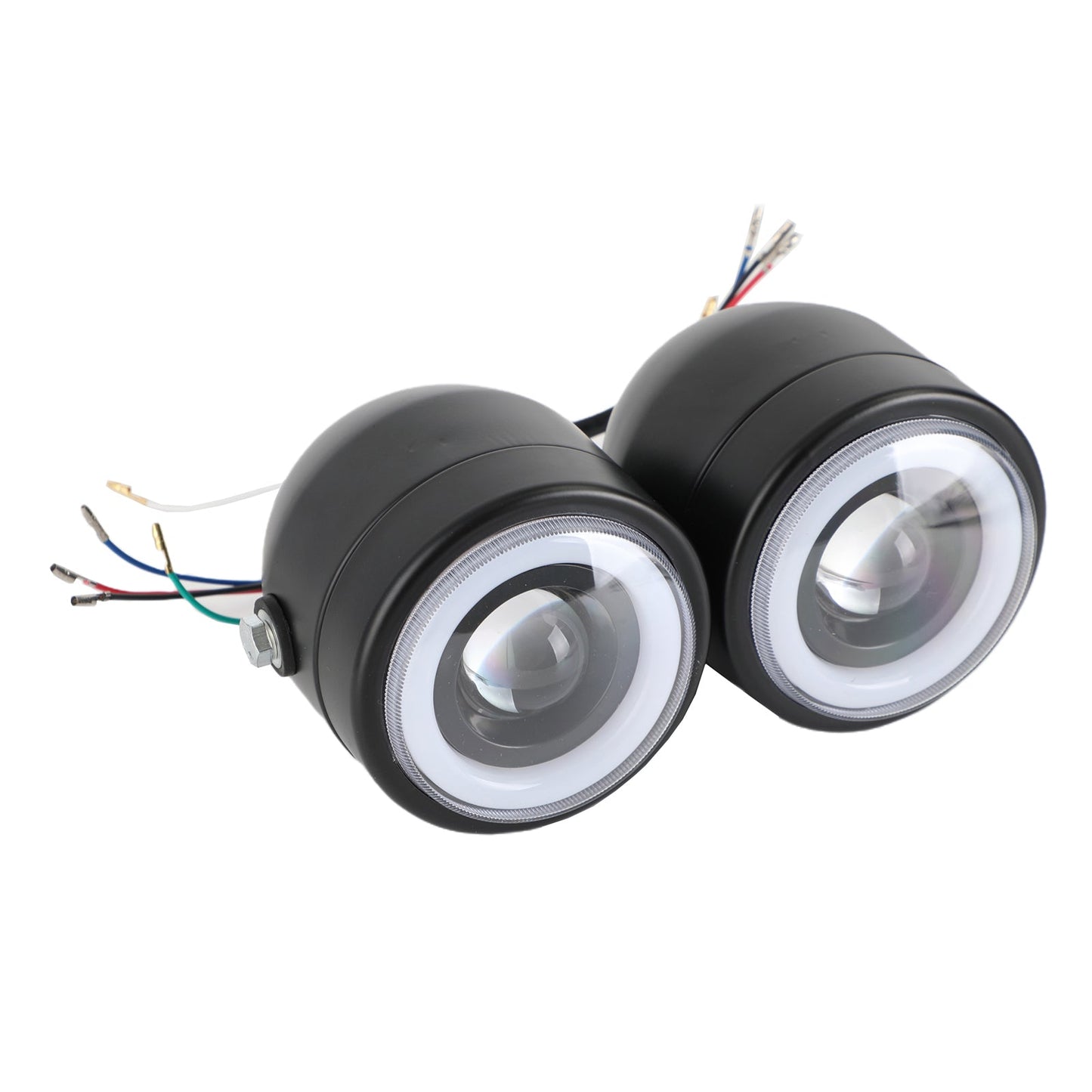 Black Twin Headlight Motorcycle Double Dual Lamp Street Fighter Universal Motorcycle Twin Headlight Double DRL Light for Harley Chopper Bobber Cafe Racer 4.33" Twin Dual LED Headlight Universal Chopper Bobber Cafe Racer Motorcycle