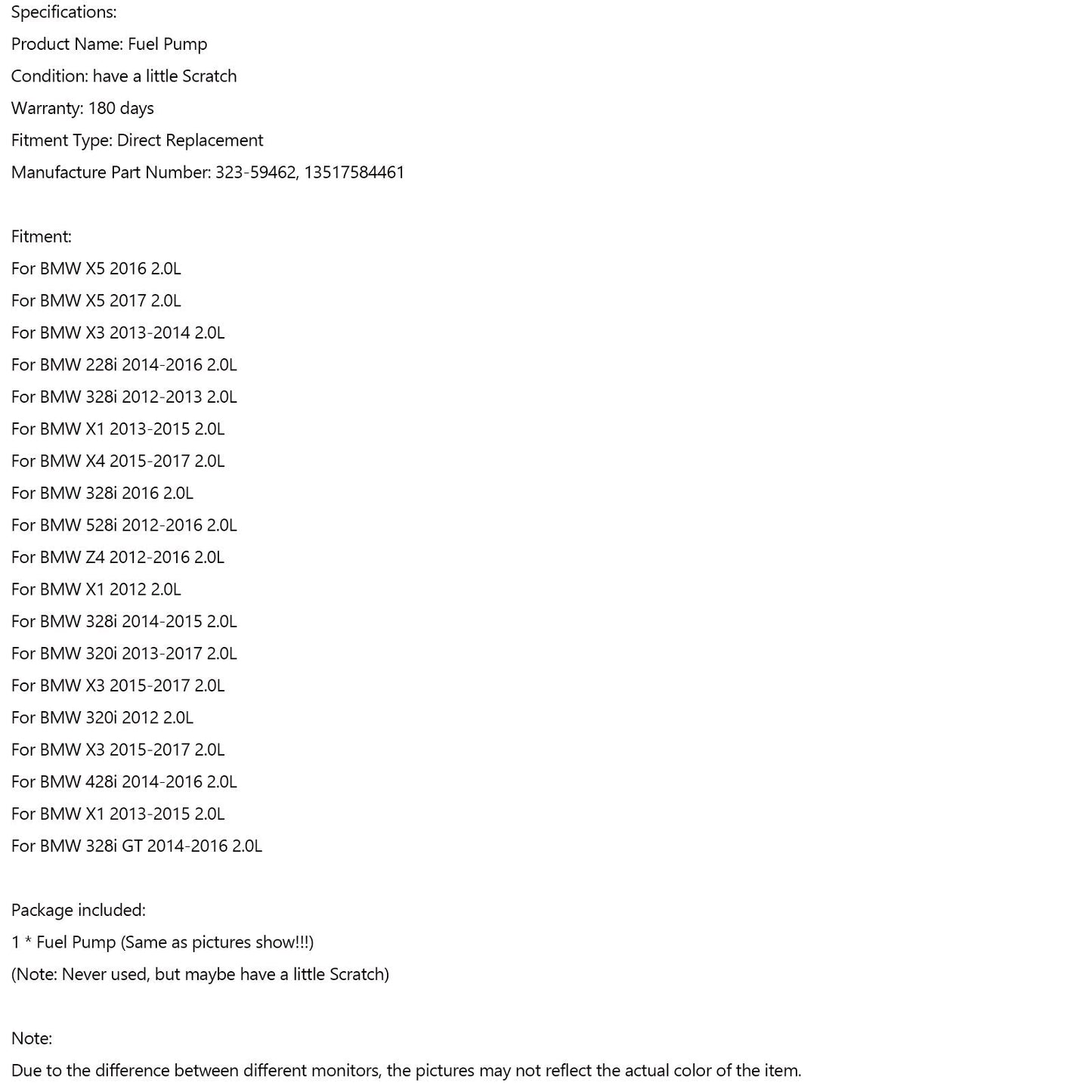 2013-2015 BMW X1 2.0L #13517584461 32359462 High Pressure Fuel Pump