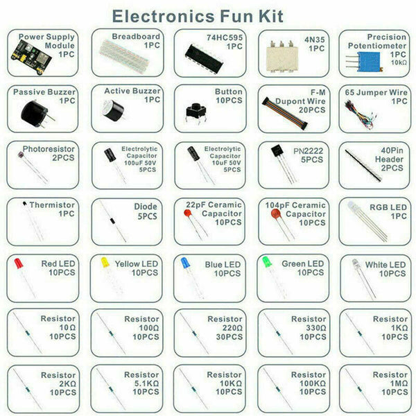 Electronics Component Basic Starter Kit w/830 Tie-Points Breadboard Resistor