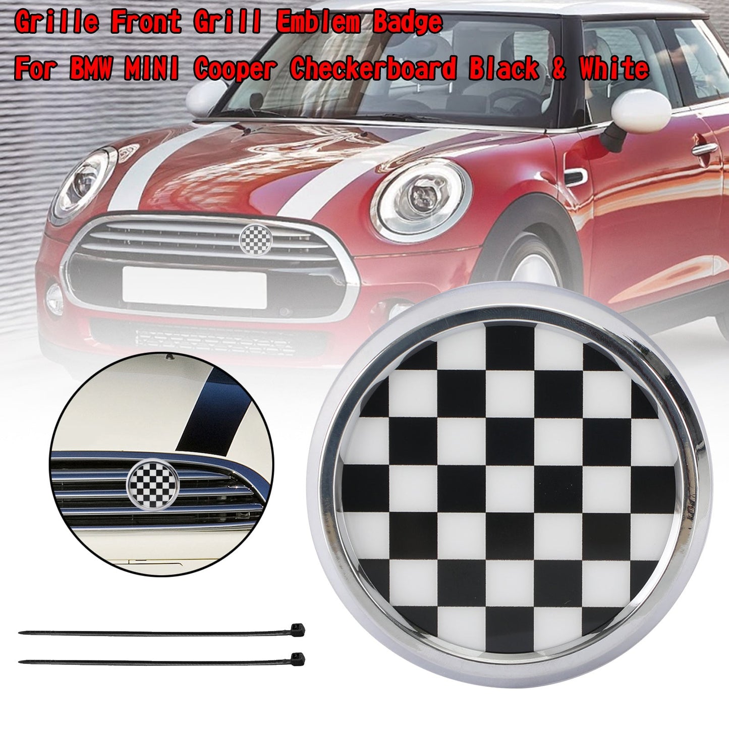 BMW MINI Cooper Checkerboard Black & White Grille Front Grill Emblem Badge