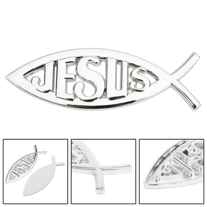 Jesus Christian Fish Symbol Silver 3D Car Decal Emblem Sticker Religious God