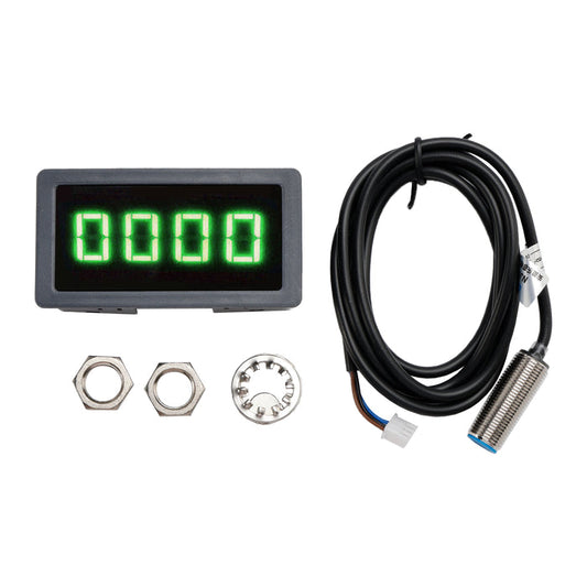 4 Digital LED Tachometer RPM Speed Meter With Hall Proximity Switch Sensor NPN, Green