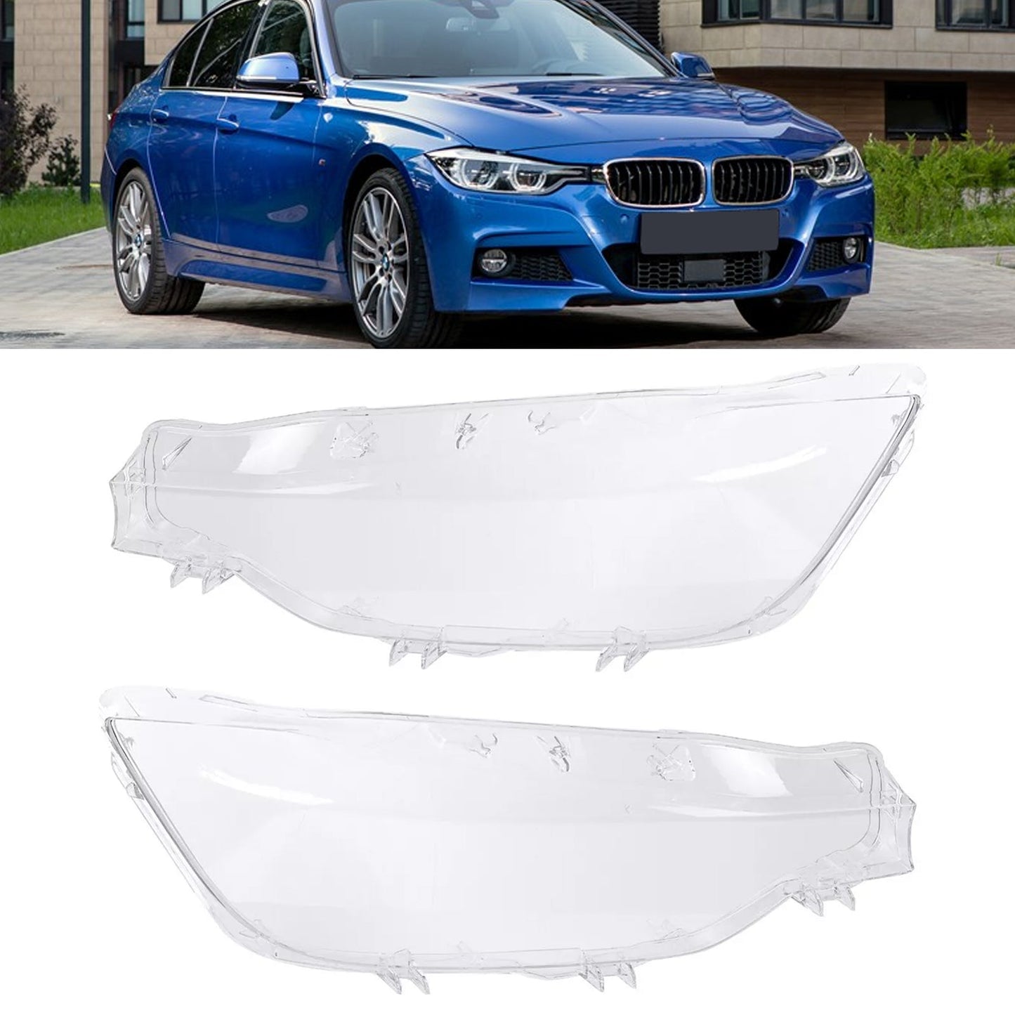 2016-2018 BMW F30 3 Series 2PCS Xenon Headlight Headlamp Clear Lens Cover 63117419630 63117419622