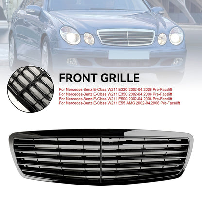 2002-2006 Mercedes-Benz W211 E-Class E320 E350 E500 E55 Front Grill Glossy Black Grille