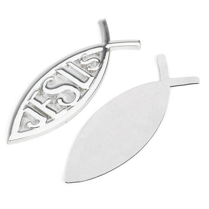 Jesus Christian Fish Symbol Silver 3D Car Decal Emblem Sticker Religious God