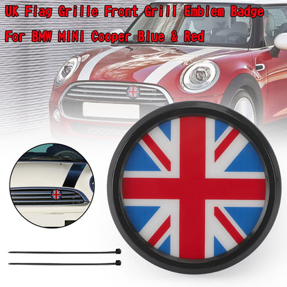 BMW MINI Cooper Blue & Red UK Flag Grille Front Grill Emblem Badge