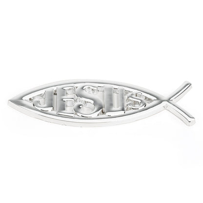 Jesus Christian Fish Symbol Silver 3D Car Decal Emblem Sticker Religious God