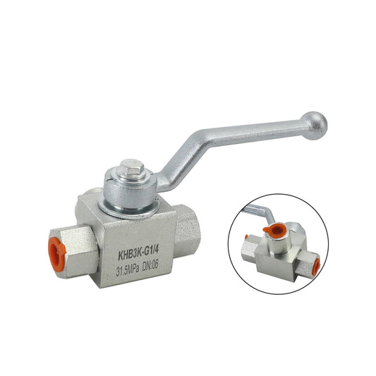 3 Way Hydraulic Ball Valve 1/4" NPT Female High Pressure Ball Valve, 1/2" DN15