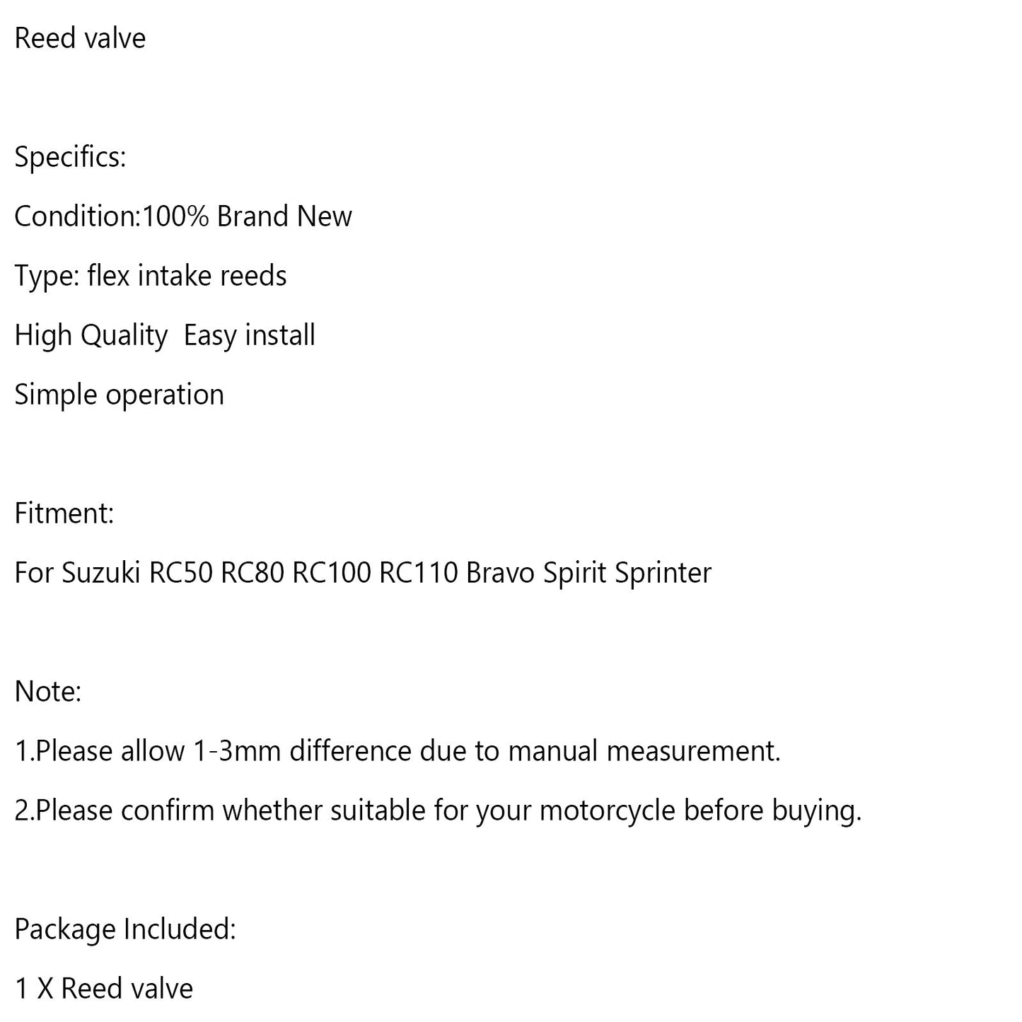 Reed Valve For Suzuki RC50 RC80 RC100 RC110 Bravo Spirit Sprinter