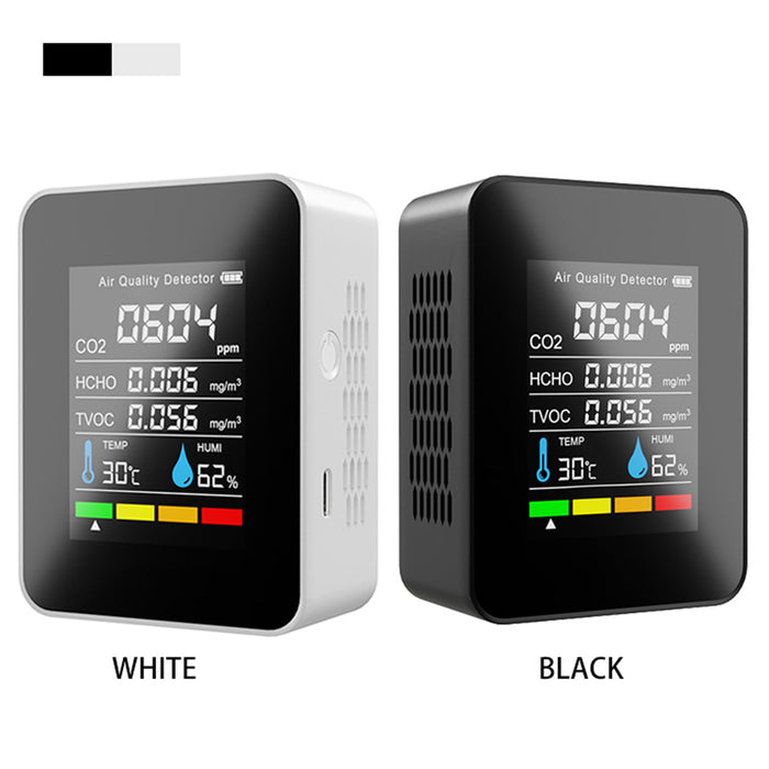 Portable TVOC HCHO CO2 Air Quality Detector Temperature Humidity Tester Monitor, White