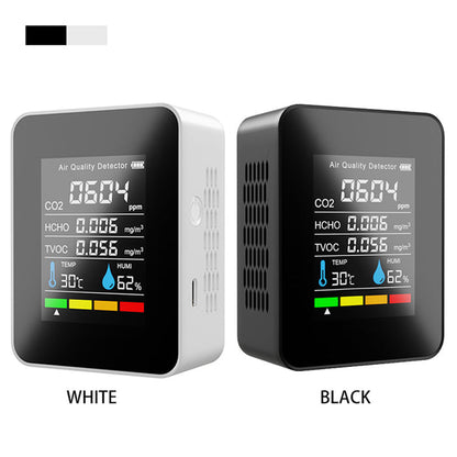 Portable TVOC HCHO CO2 Air Quality Detector Temperature Humidity Tester Monitor, White