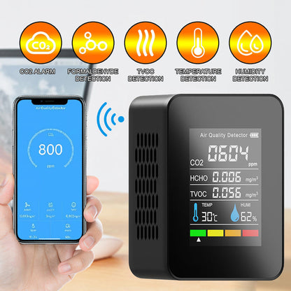 Portable TVOC HCHO CO2 Air Quality Detector Temperature Humidity Tester Monitor, White