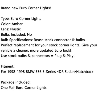 Corner Lights For BMW E36 3-Series 4Dr Sedan/Hatchback 1992-1998 Amber