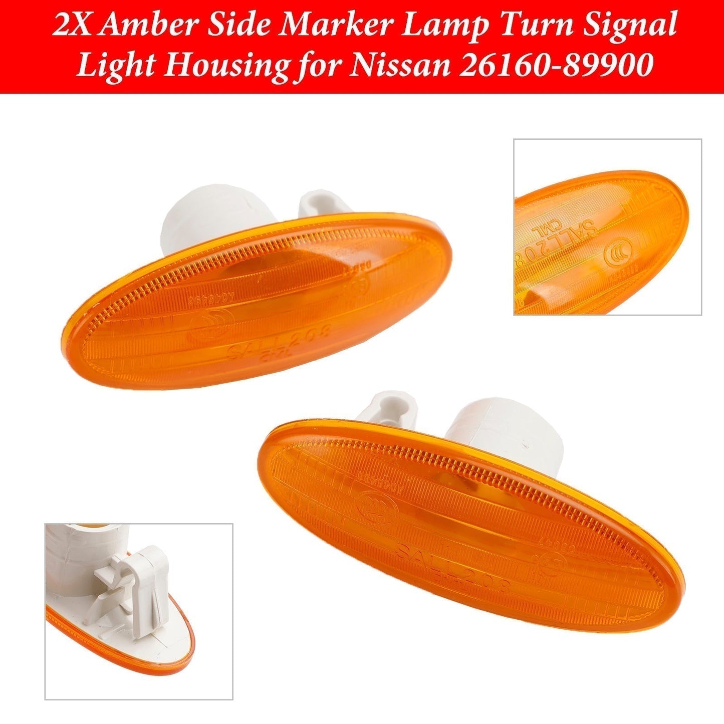 2014-up Nissan NP300 Smart Forfour W453 2X Amber/Smoked Side Marker Lamp Turn Signal Light Housing 26160-8990A