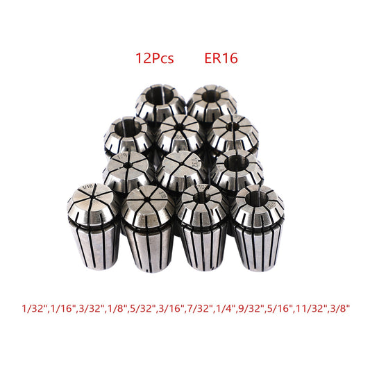 9Pcs ER16 Spring Collet Set For CNC Milling Lathe Tool Engraving Machine Steel, 12Pcs ER16(1/32"-3/8")