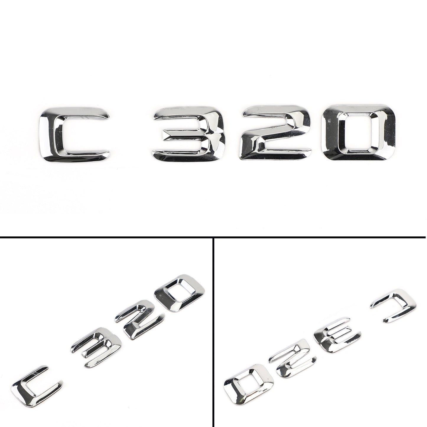 Rear Trunk Emblem Badge Nameplate Decal Letters Numbers Fit Mercedes C320 Chrome
