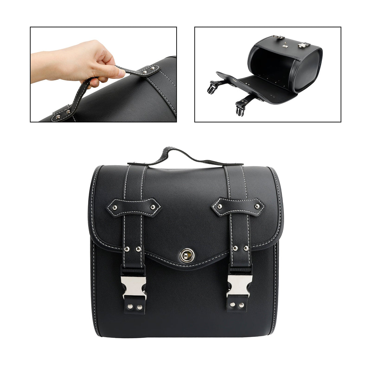 Saddlebag Side Storage Tool Bag Universal Quick Release Pu Motorcycle Brown