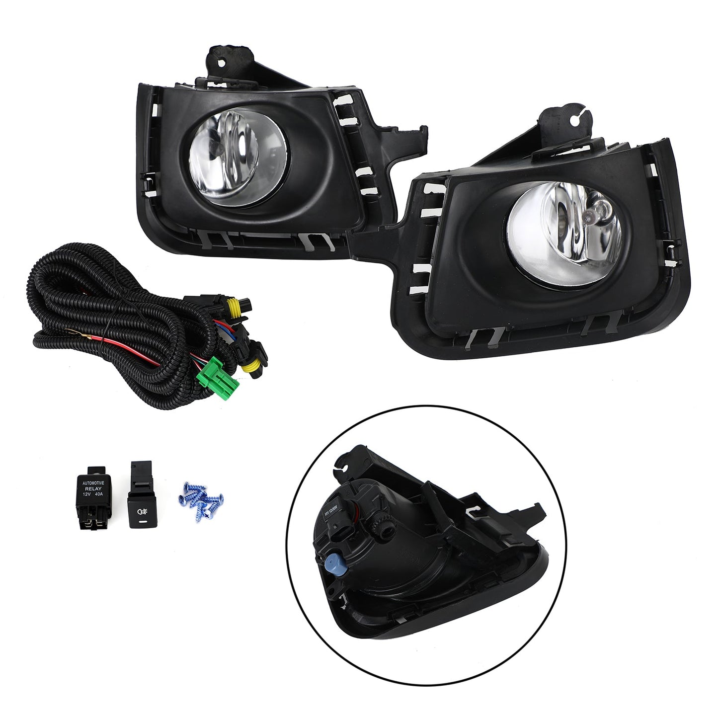 12-14 Toyota Prius C Clear Lens Front Bumper Fog Light Lamps w/Bezel+Switch