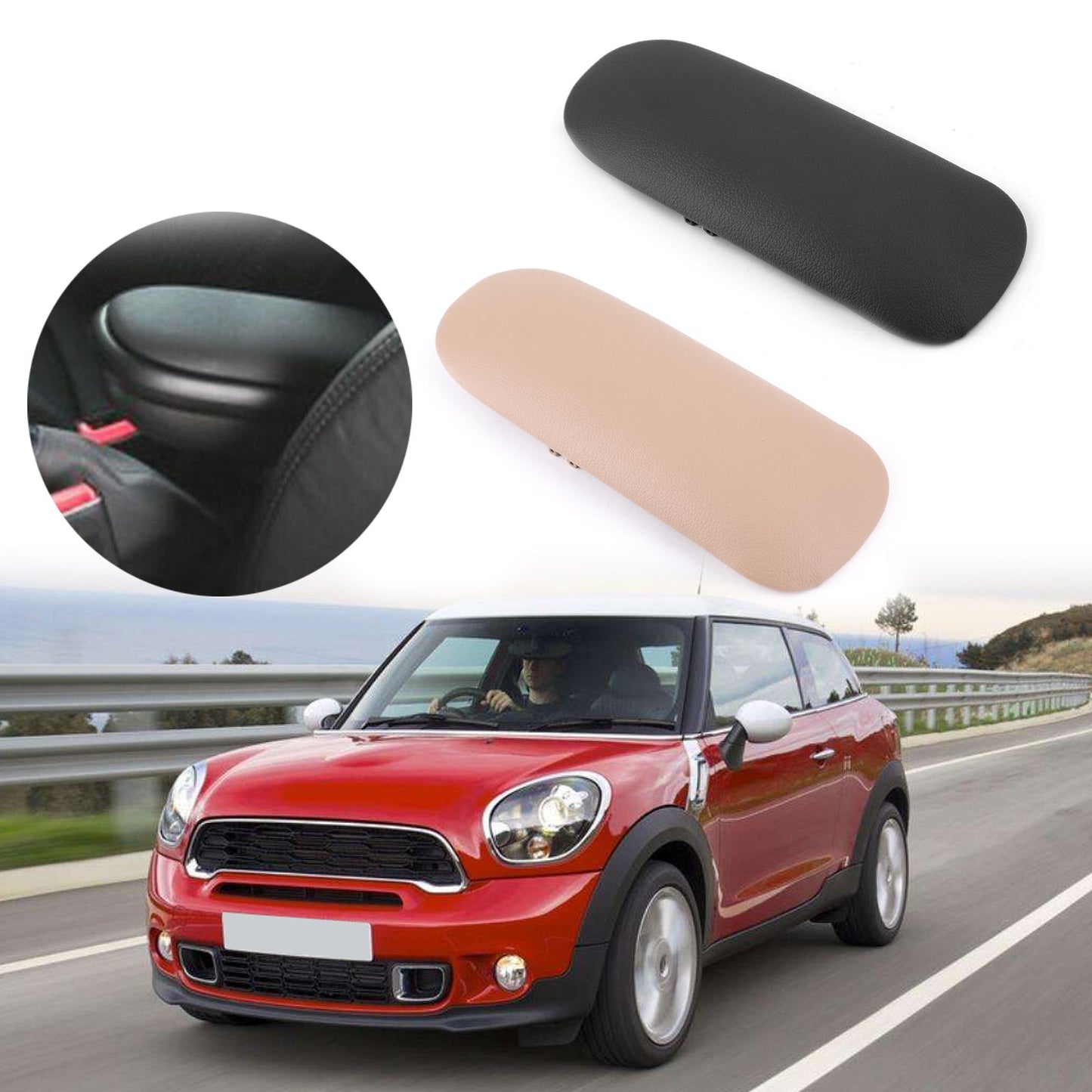 2002-2008 BMW Mini Cooper Center Console Sliding Top Armrest Cover Black Beige