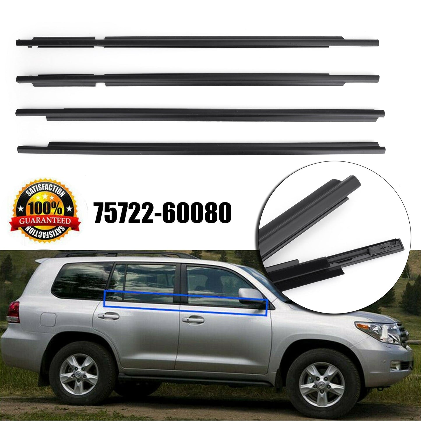 2003-2009 LEXUS GX470 4PCS 75722-60080 Weatherstrip Window Belt Moulding