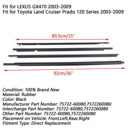 2003-2009 LEXUS GX470 4PCS 75722-60080 Weatherstrip Window Belt Moulding