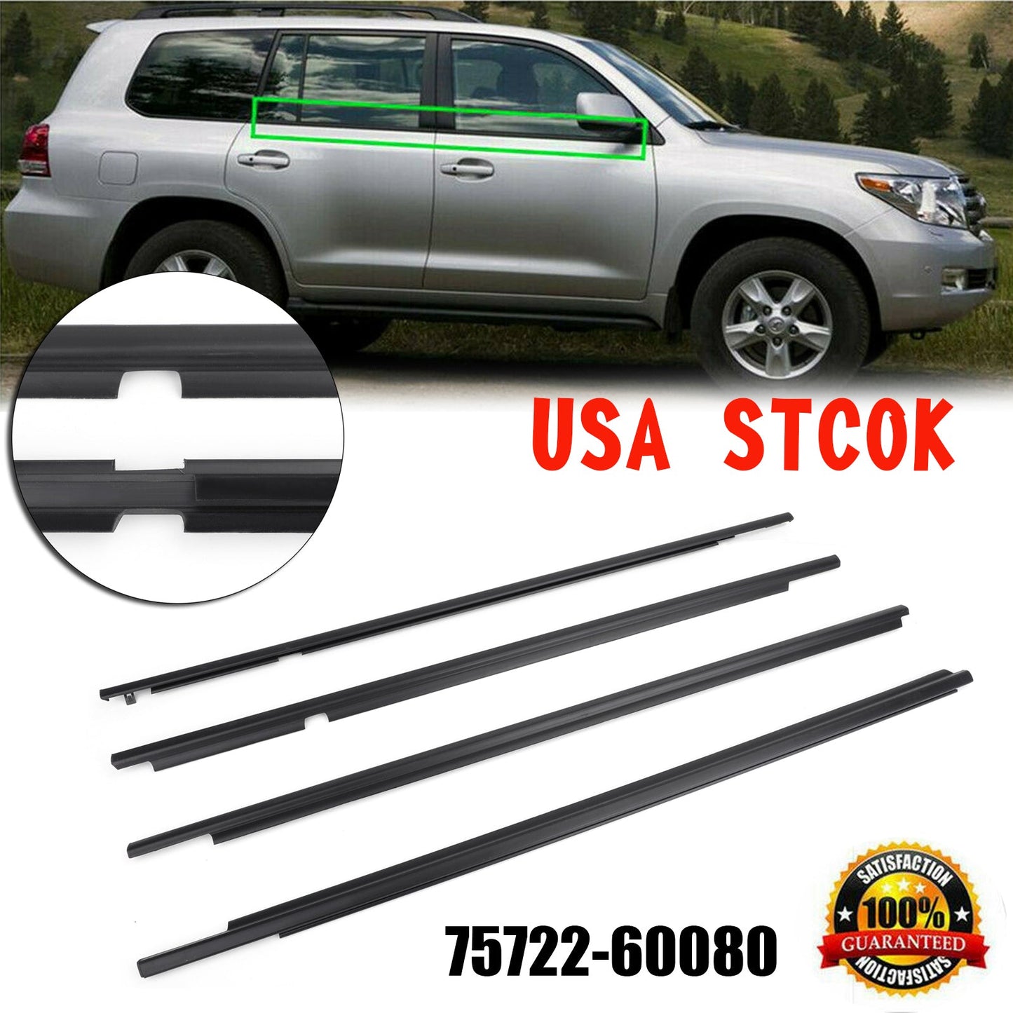2003-2009 LEXUS GX470 4PCS 75722-60080 Weatherstrip Window Belt Moulding
