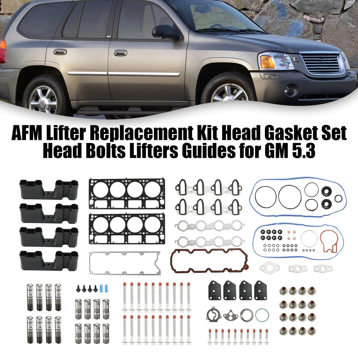 2007-2013 Chevy Avalanche 5.3L 5328CC Valve AFM Lifter Replacement Kit Head Gasket Set Head Bolts Lifters Guides