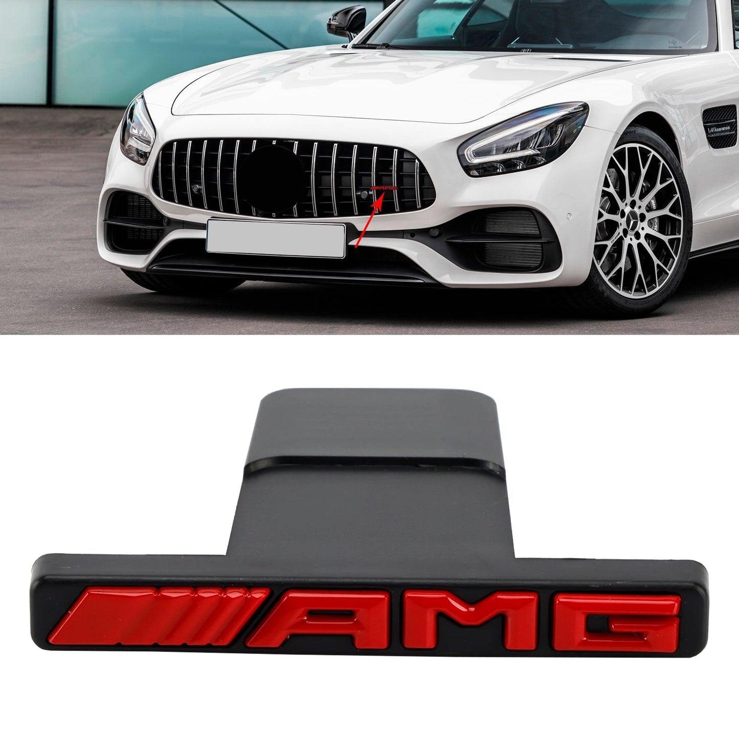 AMG Front Vertical Strip General Grill Emblem For Mercedes-Benz Grille Chrome / Red / Black AMG Decal Badge