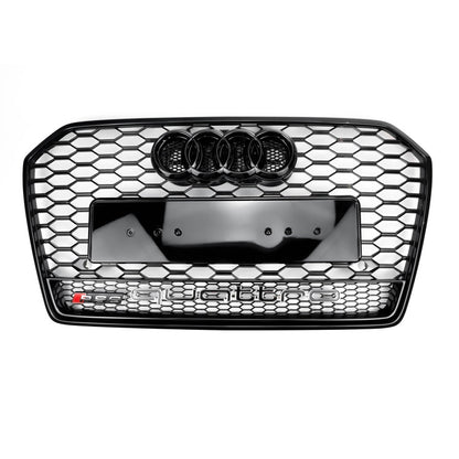 Audi A6 / A6 Sline / S6 C7 2015-2018 RS6 Quattro Style Black Grill Honeycomb Mesh Front Bumper Grille With Black Ring Emblem