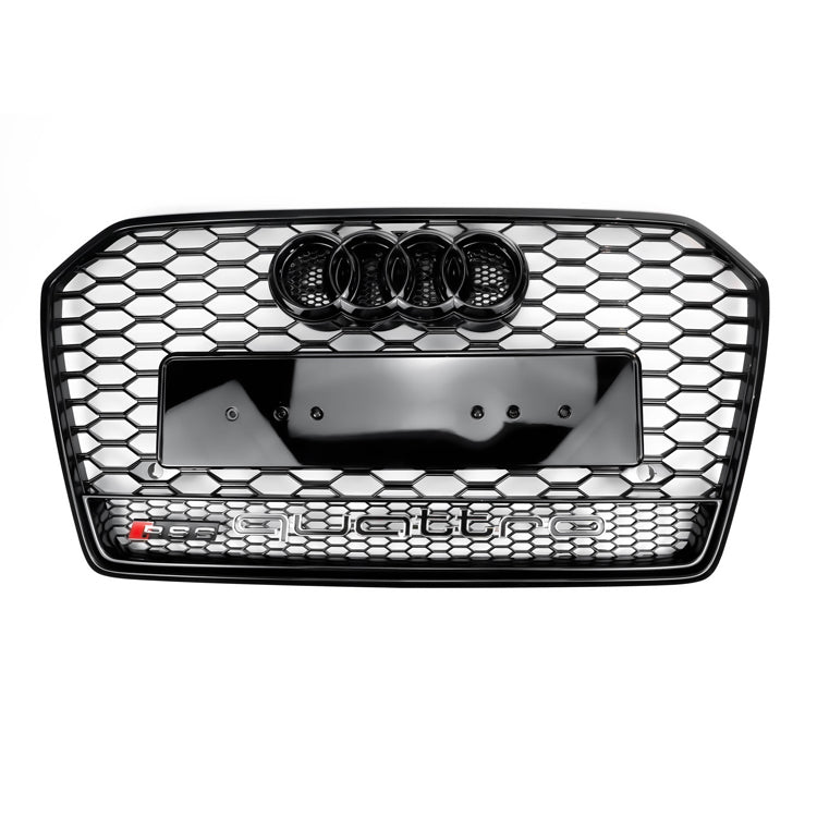 2015-2018 Audi A6 / A6 Sline / S6 C7 To RS6 Quattro Style Black Grill Honeycomb Mesh Front Bumper Grille With Black Ring Emblem