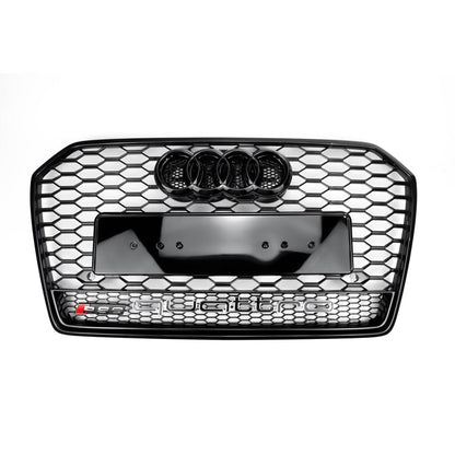 Audi A6 / A6 Sline / S6 C7 2015-2018 RS6 Quattro Style Black Grill Honeycomb Mesh Front Bumper Grille With Black Ring Emblem