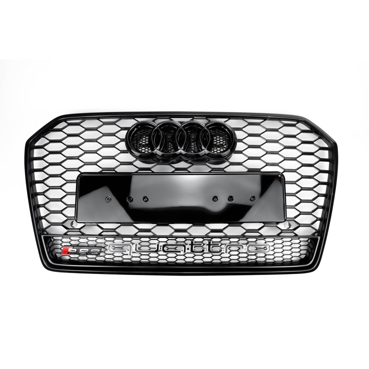 2015-2018 Audi A6 / A6 Sline / S6 C7 To RS6 Quattro Style Black Grill Honeycomb Mesh Front Bumper Grille With Black Ring Emblem