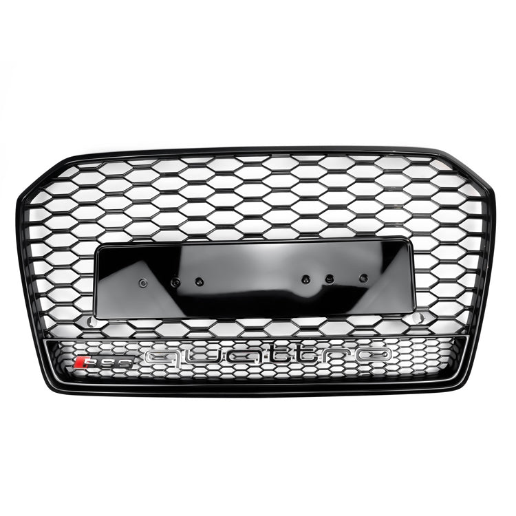 2015-2018 Audi A6 / A6 Sline / S6 C7 To RS6 Quattro Style Black Grill Honeycomb Mesh Front Bumper Grille With Black Ring Emblem