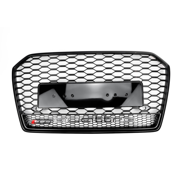 2015-2018 Audi A6 / A6 Sline / S6 C7 To RS6 Quattro Style Black Grill Honeycomb Mesh Front Bumper Grille With Black Ring Emblem