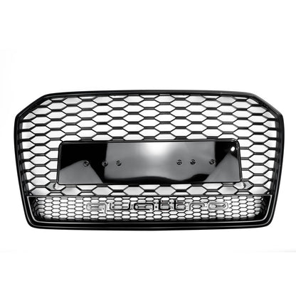 Audi A6 A6 Sline S6 C7 2015-2018 RS6 Quattro Style Black Grill Honeycomb Mesh Front Bumper Grille With Black Ring Emblem