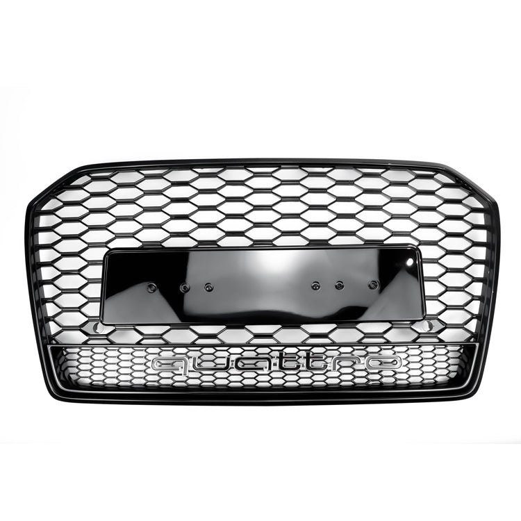 2015-2018 Audi A6 / A6 Sline / S6 C7 To RS6 Quattro Style Black Grill Honeycomb Mesh Front Bumper Grille With Black Ring Emblem