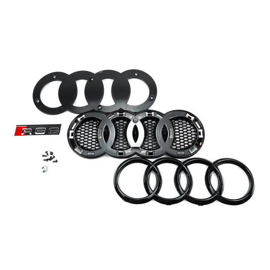 Audi A6 / A6 Sline / S6 C7 2015-2018 RS6 Quattro Style Black Grill Honeycomb Mesh Front Bumper Grille With Black Ring Emblem