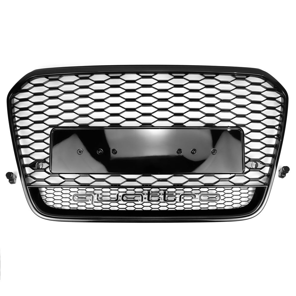 RS6 Style Honeycomb Grille For 2012-2015 Audi A6 A6 Sline S6 Black Front Bumper Grill With Ring Emblem Quattro