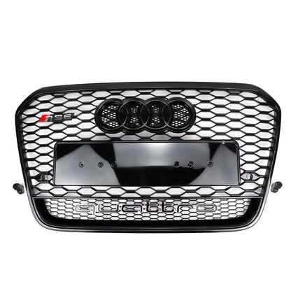 RS6 Style Honeycomb Grille For 2012-2015 Audi A6 A6 Sline S6 Black Front Bumper Grill With Emblem Quattro