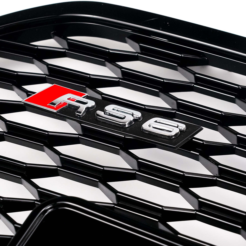 RS6 Style Honeycomb Grille For 2012-2015 Audi A6 A6 Sline S6 Black Front Bumper Grill With Ring Emblem Quattro