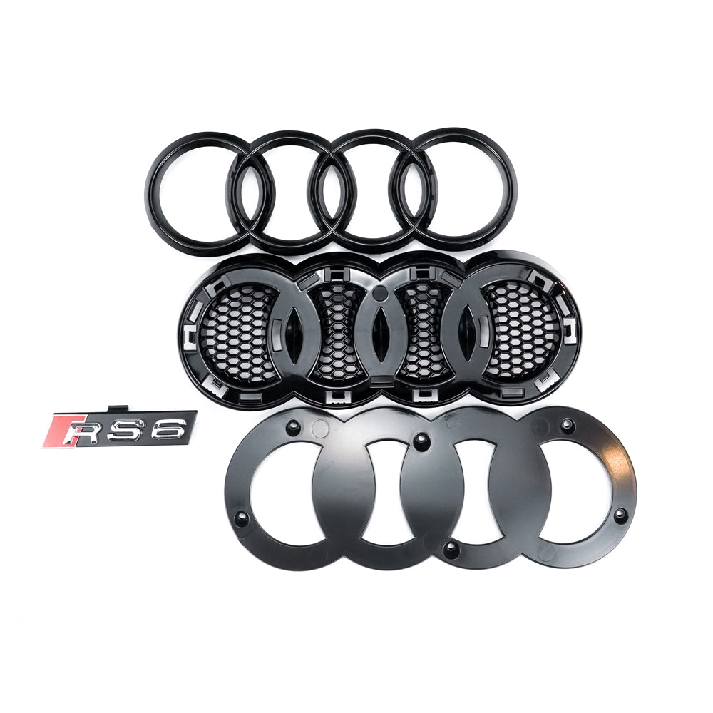 RS6 Style Honeycomb Grille For 2012-2015 Audi A6 A6 Sline S6 Black Front Bumper Grill With Ring Emblem Quattro