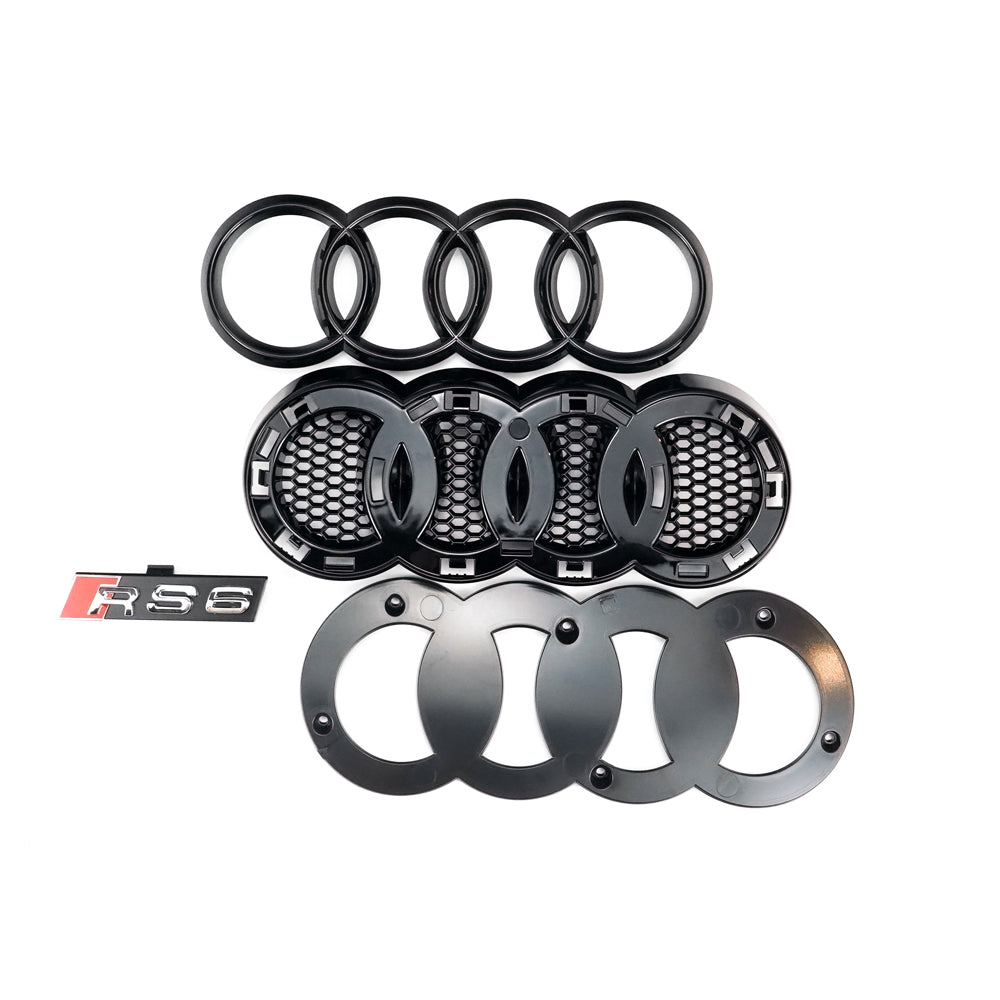 RS6 Honeycomb Grille For Audi A6 / A6 Sline / S6 C7 2012-2015 Front Bumper With Emblem Mesh Black Grill With Quattro Letter