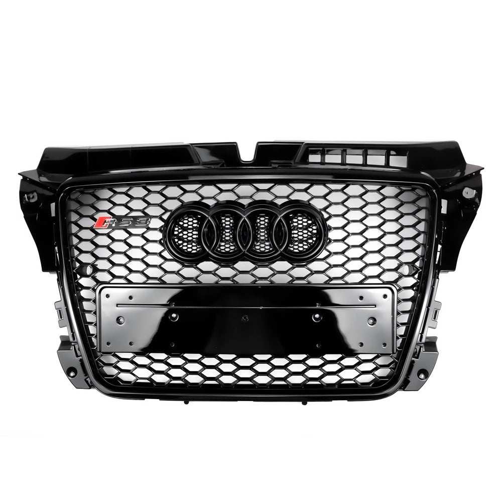 RS3 Style Gloss Black Honeycomb Grille for 2008-2013 Audi A3 S3 8P Front Bumper
