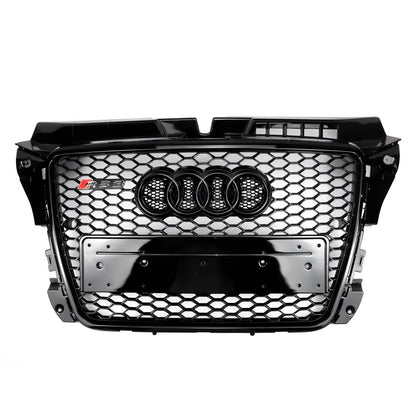 2008-2013 Audi A3 S3 8P To RS3 Style Honeycomb Front Bumper Grille Gloss Black