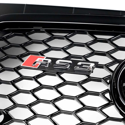 RS3 Style Gloss Black Honeycomb Grille for 2008-2013 Audi A3 S3 8P Front Bumper