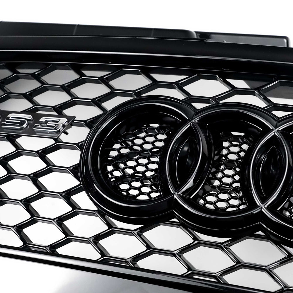 2008-2013 Audi A3 S3 8P To RS3 Style Honeycomb Front Bumper Grille Gloss Black